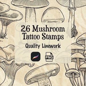 Mushroom Procreate Brushes: Hand-Drawn Stamps, PNG Graphics (Commercial Use Included)