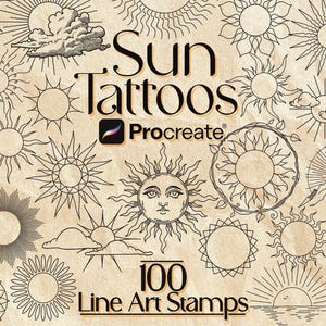 100 tampons soleil dessin au trait pour procréer : tatouage et art numérique + pinceaux d'illustration