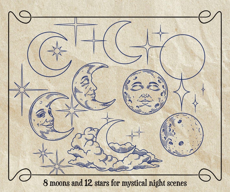 Celestial Procreate Stamps – Sky Elements Brush Set | Suns, Moons ...