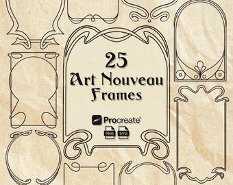 Art Nouveau Frame Stamps: Hand-Drawn Procreate Brushes, PNG, SVG (Digital Download)
