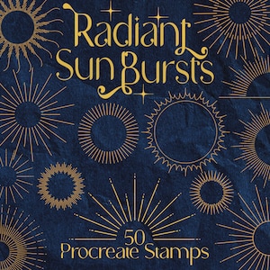 Procreate Radiant Sunbursts Stamps | Hand-Drawn Sun Rays Brush Set