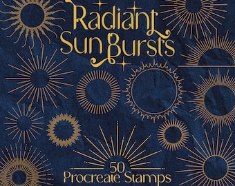 Procreate Radiant Sunbursts-stämplar | Handritade penselset med solstrålar