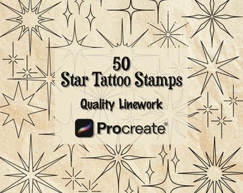 50 Line Art Star Stamps for Procreate: Tattoo & Digital Art ...