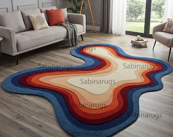 Alfombra de lana con mechones irregulares, moderna y abstracta, hecha a mano, de diseño para sala de estar y dormitorio.