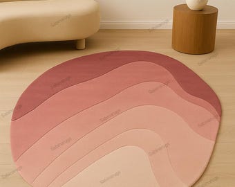 Hand Tufted Wool Rug, Pink Abstract Wave Rug, Modern Area Rug, Blush Pink Carpet, Organic Shape Rug, Living Room Bedroom Decor
