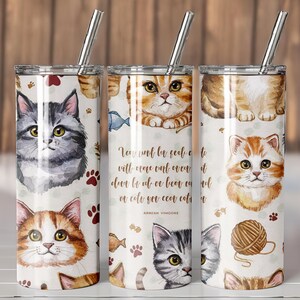 Watercolor Cat Faces 20oz Skinny Tumbler Wrap PNG, Artistic Feline Portrait Sublimation Design, Digital Download for Cricut Projects