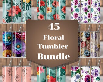 Floral Tumbler Wrap PNG Bundle: 20oz Skinny Sublimation Designs (Digital Download
