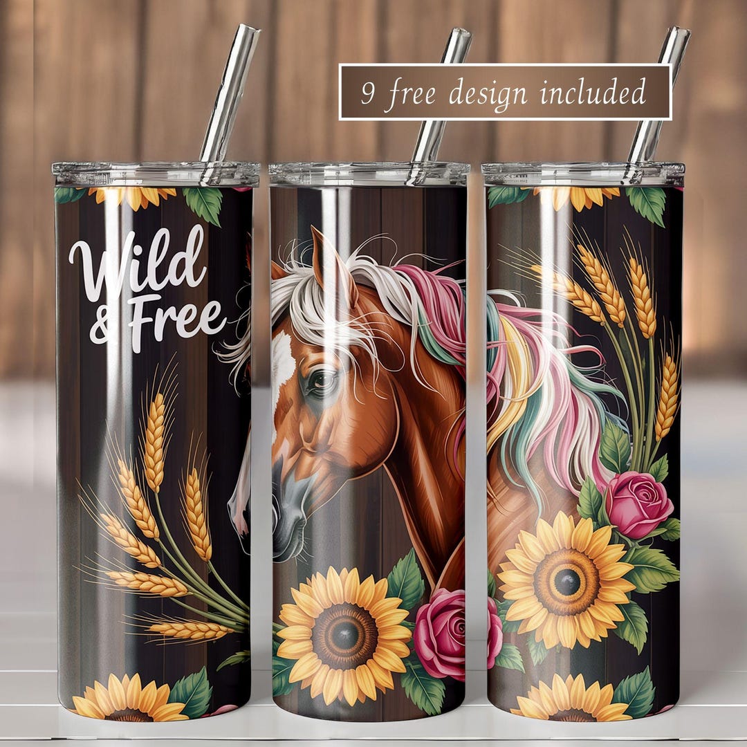 Wild and Horse Tumbler Wrap PNG: 20oz Skinny Sublimation, Rustic Boho ...