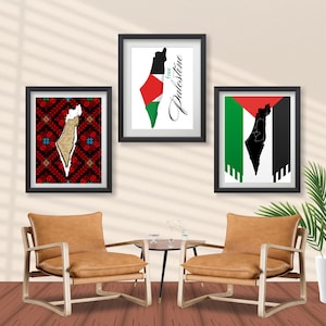 Set of 3 Palestine Prints, Palestine Map Decor, Palestine Gift, Palestine Wall Art Photo, Free Palestine Poster Decorations