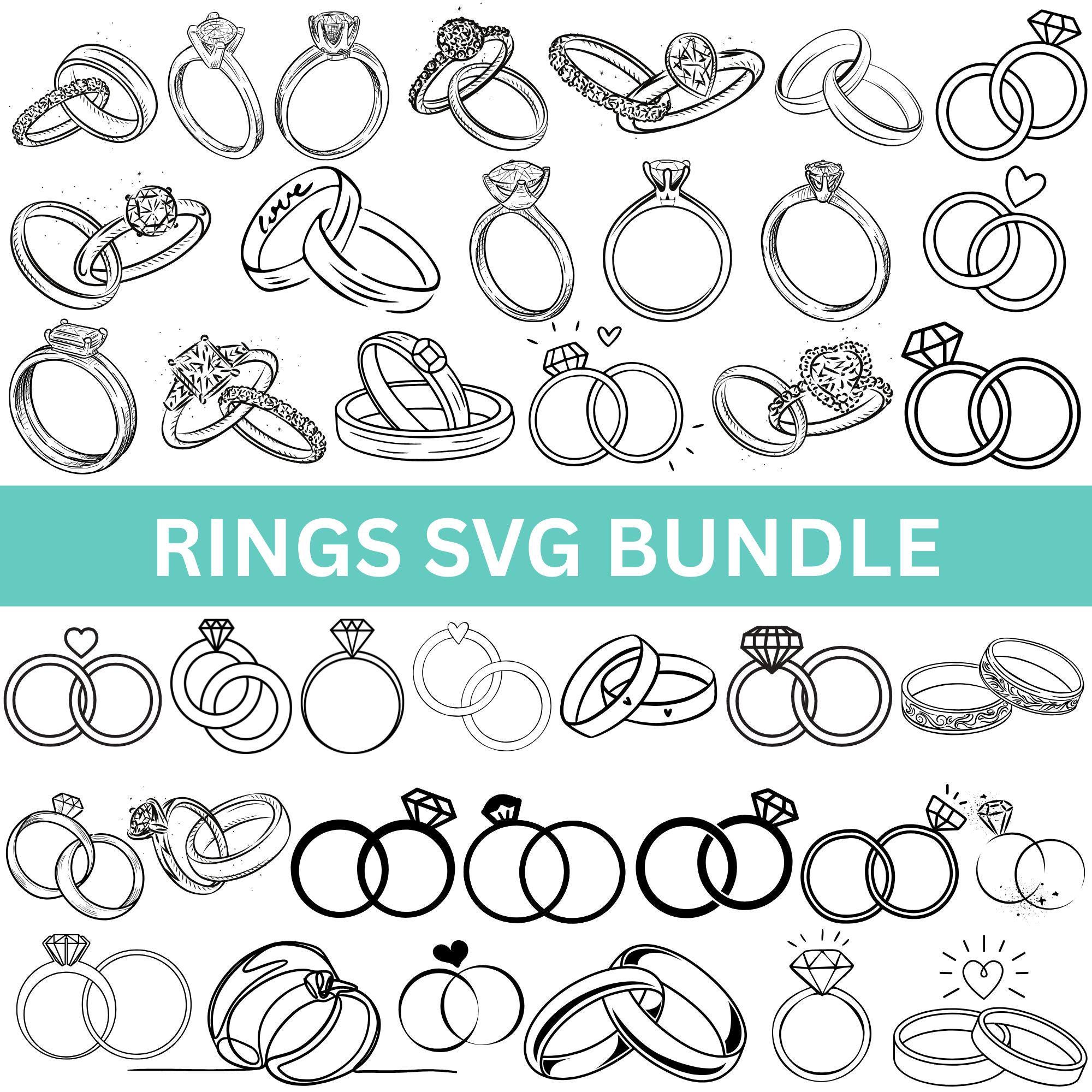 Wedding Ring SVG Bundle: Engagement, Groom & Bride Vector Files ...