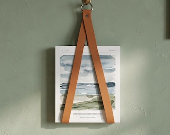 Leather hanging organizer, File storage organizer, Wall hung magazine rack, Office & home decor