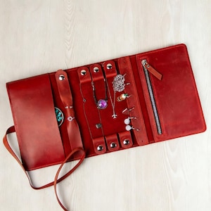Personalisierter Schmuckhalter, Leder Reise Schmuck Etui, Leder Schmuck Aufbewahrung, Leder Schmuckrolle, personalisierte Schmuckrolle