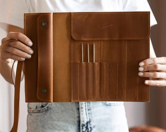 Organizador de agujas de tejer, Estuche de cuero para agujas, Estuche intercambiable para agujas de tejer, Regalo para tejedores, Estuche para agujas de crochet