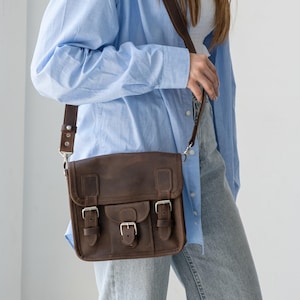 Leather satchel bag, Brown leather purse, Crossbody bag women, Satchel purses for women, Handmade leather bag, Leather crossbody bag