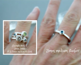 3mm round Medium Stacker - Birthstone Ring