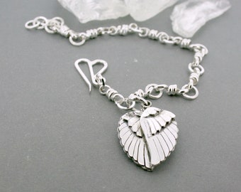 Memorial Bracelet - Angel Wing Jewelry -Unique Chain Bracelet - Handmade Chain - Artisan Sterling Silver Bracelet - Handmade Charm Bracelet