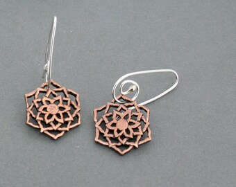 Copper Sunflower Drops on Sterling Silver Wires