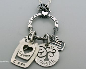 bracelet charm holder pendant silver medic alert push present medical twisted jewelry handstamped artisan stamped circle necklace hand sterling