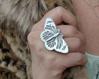 Sterling Silver Monarch Butterfly Two Finger Ring