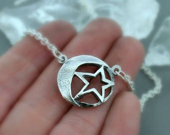 Domed Moon and Star Necklace