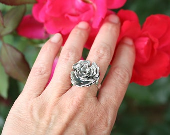 Rose Ring Silver - Statement Ring - Flower Ring - Gift For Mom