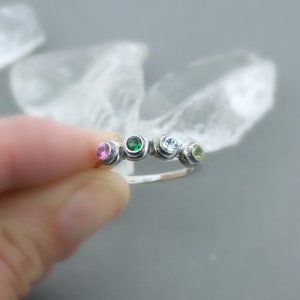 Birthstone Ring - Mother&#39;s Ring - Silver Gemstone Ring - 4 stone skinny stacker