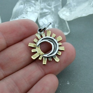Solar Eclipse Jewelry - Sun and Moon Pendant - Mixed Metal Celestial Pendant - Sterling Silver Moon Pendant - Brass Sun Pendant