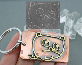 Enfant oeuvre clé - enfant dessin souvenir - Mens porte-clé - porte-clef à la main - cadeau pour papa - cadeau pour maman