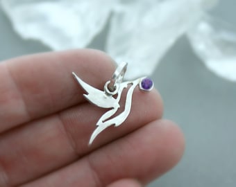 small abstract hummingbird charm with birthstone