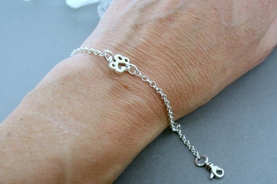 Silver Paw Print Chain Bracelet Dog Paw Print Bracelet