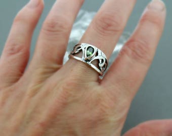Scroll Band Pear Shaped Birthstone Ring