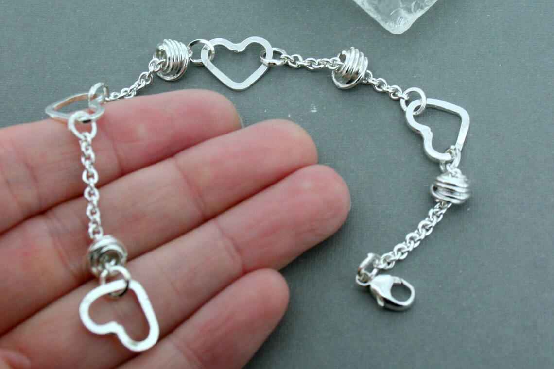 Wrapped Chain Heart Bracelet Sterling Silver Bracelet Etsy