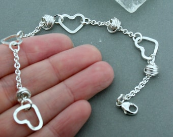 Wrapped Chain Heart Bracelet - Sterling Silver Bracelet - Valentines Day Jewelry