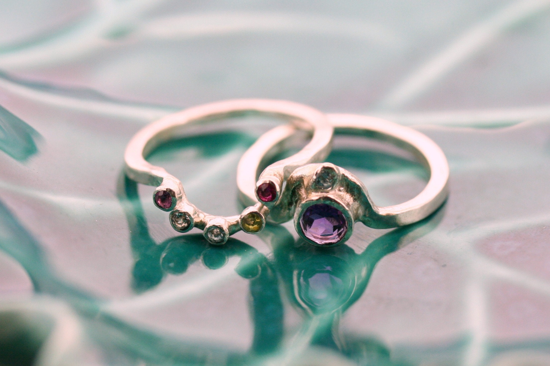Be-go全部セット 7 Stone Puzzle Ring - Gemstone Ring Set - Birthstone Rings