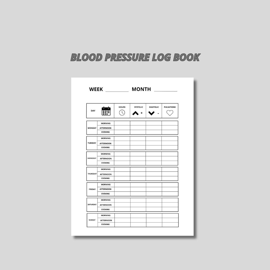 Blood Pressure Log Book Printable - Health Tracker PDF - A4 & US Letter ...