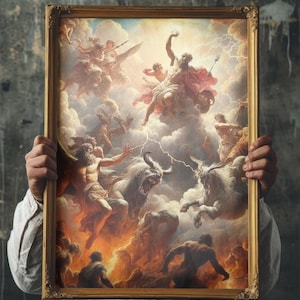 Epic Greek Mythology Gods Digital Art Print | Zeus Poseidon Hades Battle Wall Art | Ancient Myth Fantasy Artwork for Home Decor