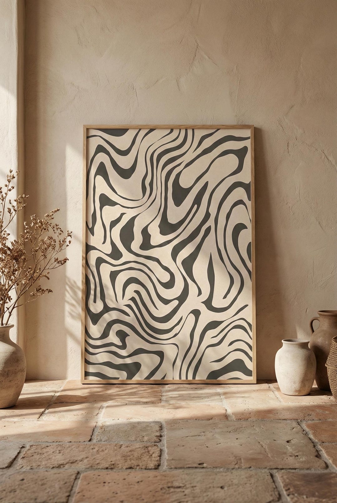 Abstract Black and Beige Wall Art Print, Modern Minimalist Poster ...