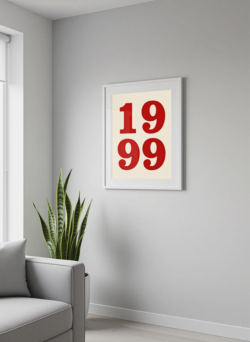 1999 Retro Typography Wall Art Printable Poster, Minimalist Digital ...