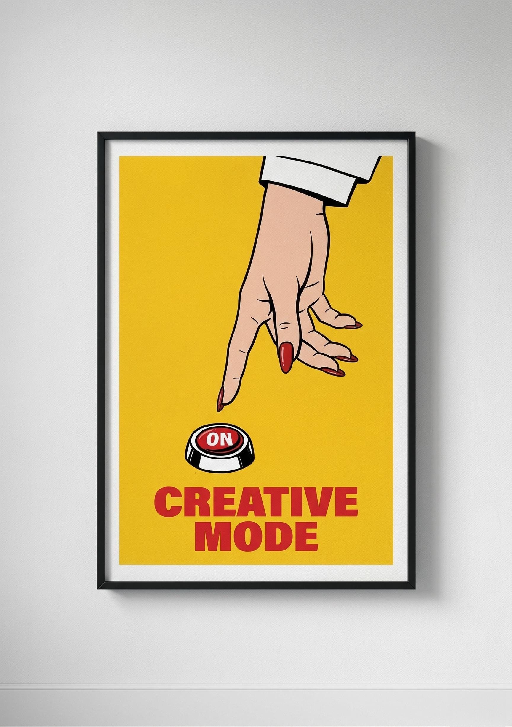 Creative Mode Button Poster, Pop Art Hand Pressing ON Switch, Bold ...