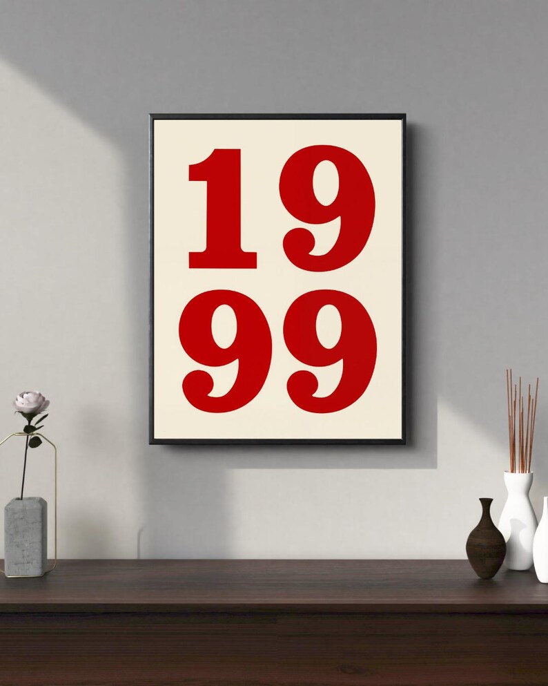 1999 Retro Typography Wall Art Printable Poster, Minimalist Digital ...