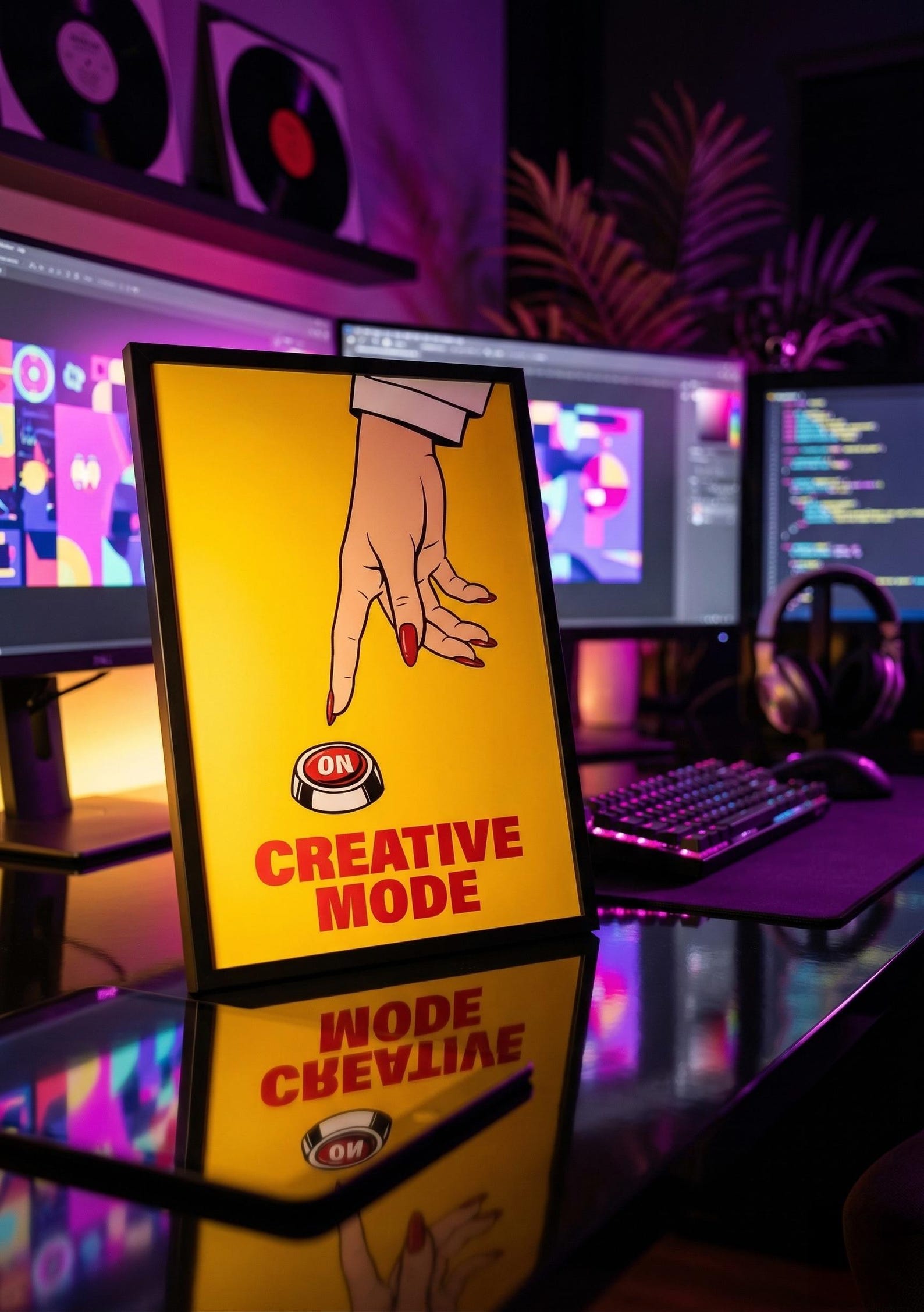 Creative Mode Button Poster, Pop Art Hand Pressing ON Switch, Bold ...