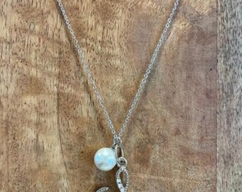 Handmade Initial L Necklace Freshwater Pearl Rhinestone Monogram 18”
