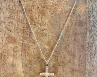 MCM Vintage WEH Sterling Silver Engraved Cross Necklace P Lux 925 Italy 17”