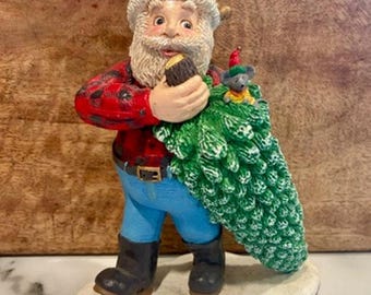 Lumberjack Santa Claus Resin Figurine Rustic Christmas Holiday Decor 6”