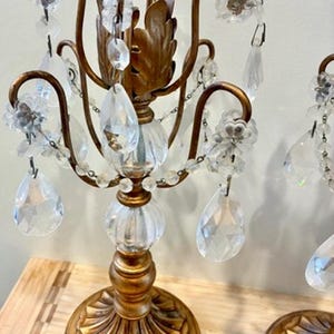 Vintage Pair Opulent Treasures Chandelier Rosette Candle Holders w Crystals image 3