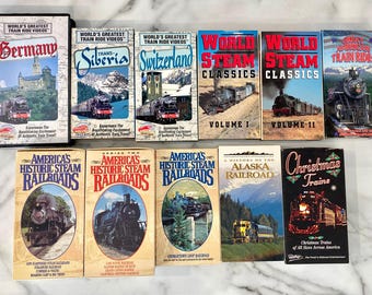 Lote 13 de locomotoras de tren VHS que incluye: Ferrocarril, vapor, Navidad, histórico y más