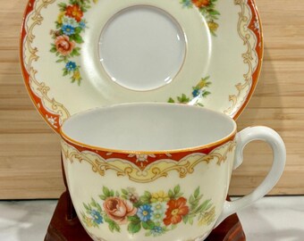 RC Royal Crockery Noritake Antique 1920s Tea Cup & Saucer Floral Pattern