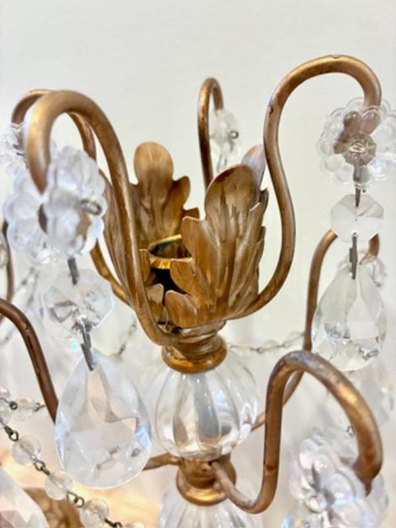 Vintage Pair Opulent Treasures Chandelier Rosette Candle Holders w Crystals image 4