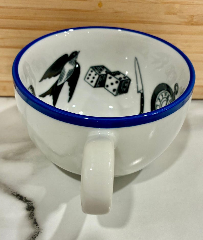 Taza de té blanca y azul con adivinación de la fortuna de Molly Hatch Fortuitous Anthropologie 2012 imagen 2