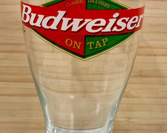 Vaso de cerveza de barril Budweiser Classic vintage de los años 90, 18 cm de alto, 473 ml